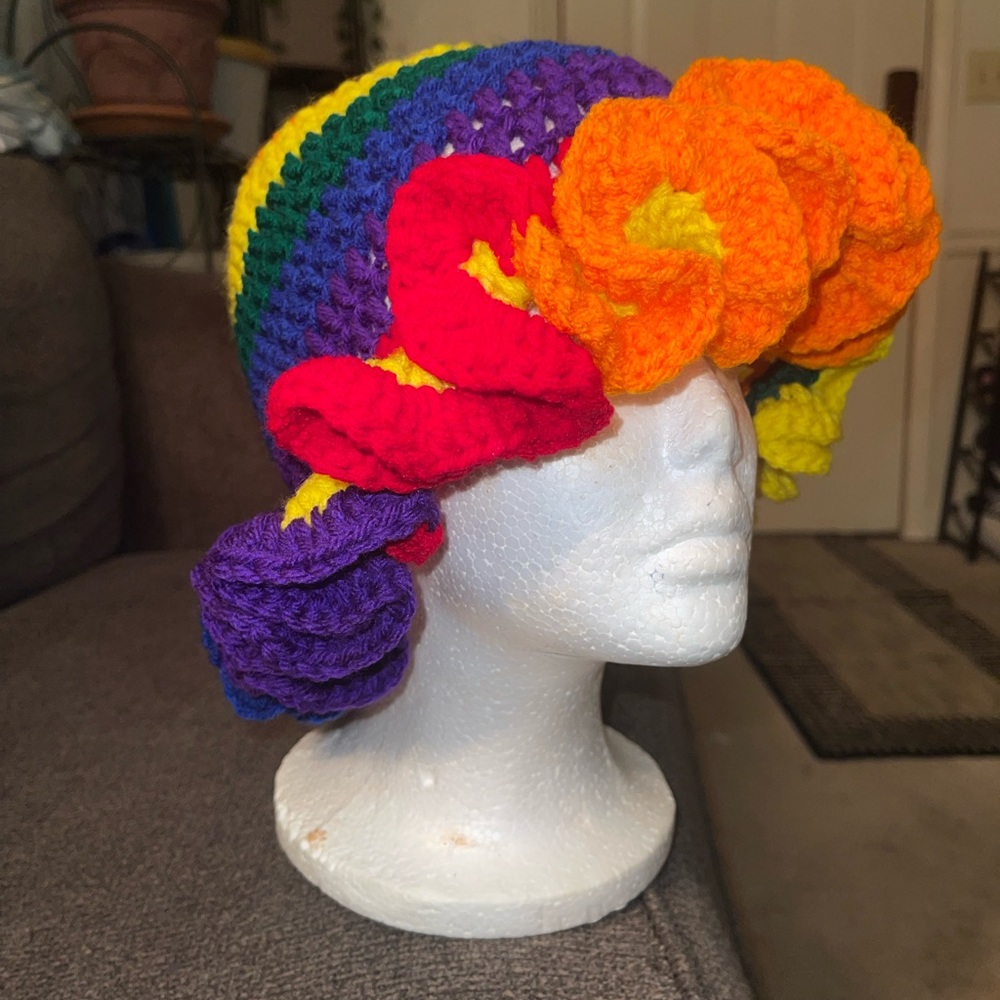 Crochet Rainbow Ruffle Bucket Hat